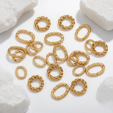 18K Verguld Roestvrij Staal Open Buigringen Twist Textuur Verbindingslussen Voor DIY Ketting Armband Sieraden Maken