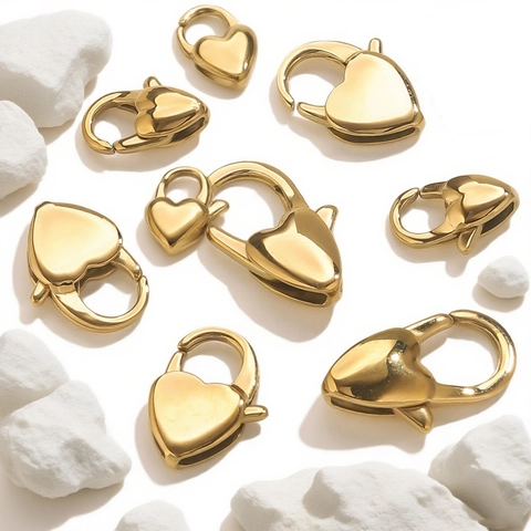 Polished Stainless Steel Heart Shape Lobster Clasp 18K Gold Plated Connection Buckle For DIY Necklace Bracelet Making