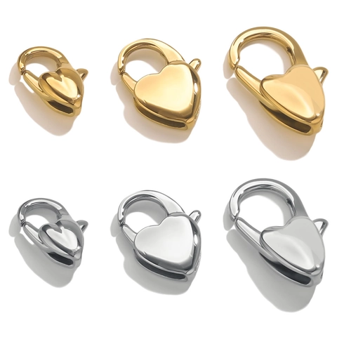 Polished Stainless Steel Heart Shape Lobster Clasp 18K Gold Plated Connection Buckle For DIY Necklace Bracelet Making