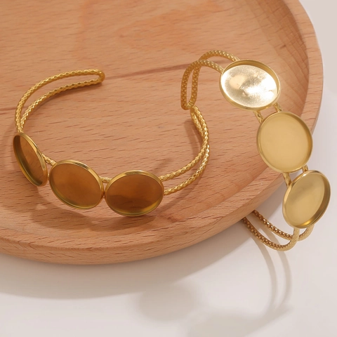 Roestvrij Stalen Armband Bezel Tray Setting Basis 18K Verguld Rond Cabochon Setting Voor DIY Sieraden Maken Accessoires