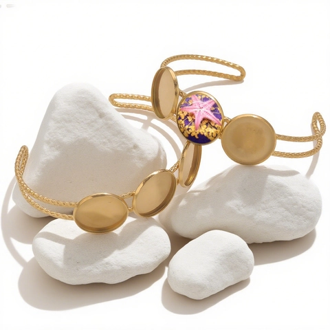 Roestvrij Stalen Armband Bezel Tray Setting Basis 18K Verguld Rond Cabochon Setting Voor DIY Sieraden Maken Accessoires