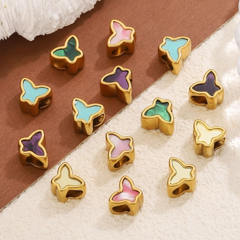Stainless Steel Butterfly Large Hole Beads Colorful Enamel Drip Oil Charms For DIY Necklace Bracelet Jewelry Making Women