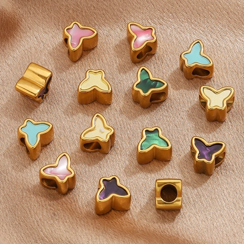 Stainless Steel Butterfly Large Hole Beads Colorful Enamel Drip Oil Charms For DIY Necklace Bracelet Jewelry Making Women