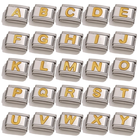 Italian Charm Bracelet Link Stainless Steel Gold Letter DIY Modular Jewelry Link For Women Men Personalized Fashion Link