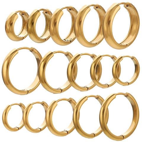 Minimalist Stainless Steel Hoop Earrings For Women Men 18K Gold Plated High Polish Geometric Huggie Ear Buckle Simple Fashion Jewelry