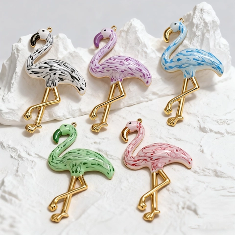 Stainless Steel Flamingo Pendant Colorful Drip Oil Enamel Animal Charm For DIY Necklace Bracelet Jewelry Making Accessories