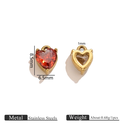 Heart Shape Stainless Steel Zirconia Pendant DIY Jewelry Findings For Necklace Bracelet Making Small Colorful Crystal Charm