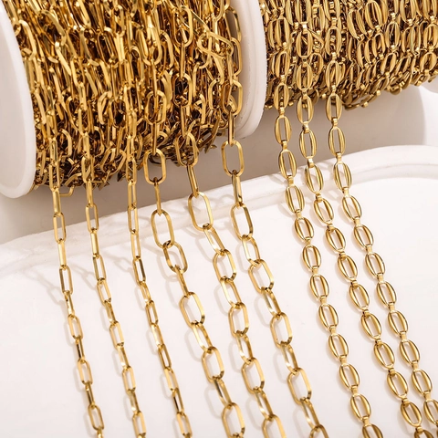 18K Gold Plated Stainless Steel Chain For DIY Jewelry Making Necklaces Bracelets Paperclip Oval Link Findings Accessories