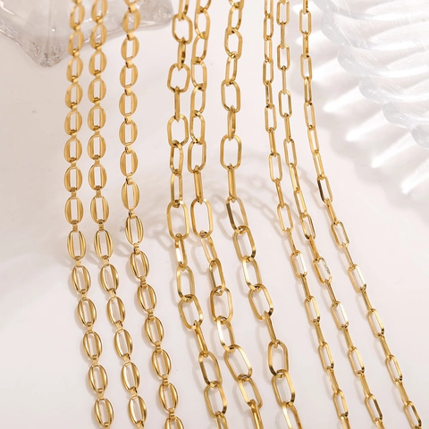 18K Gold Plated Stainless Steel Chain For DIY Jewelry Making Necklaces Bracelets Paperclip Oval Link Findings Accessories