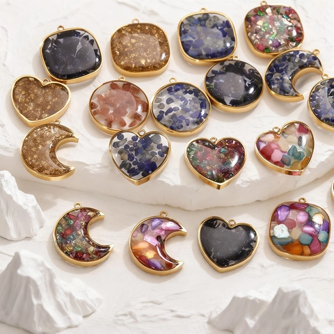 DIY Roestvrij Staal Grint Hart Maan Vierkant Ronde Hangers Hars Charms Voor Ketting Sieraden Maken Vrouwen Cadeau