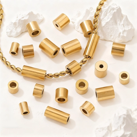 Vintage Gold Stainless Steel Cylinder Tube Spacer Beads DIY Jewelry Making Findings For Bracelet Necklace Hole Tube Beads