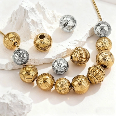 Cuentas Espaciadoras Vintage de Acero Inoxidable Talladas Flores Corazón Chapado Oro Plata DIY Joyería Cuentas
