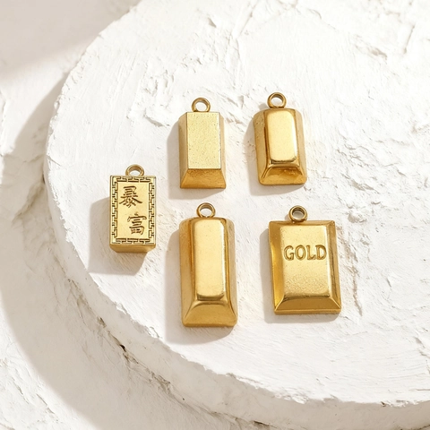 Pendentif Lingot d'Or en Acier Inoxydable Breloques Brique d'Or pour Fabrication de Colliers Bracelets DIY Gravure Fortune