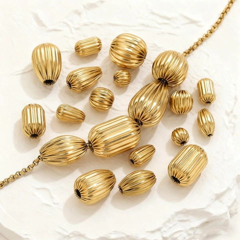 Stainless Steel Fluted Spacer Beads For Jewelry Making DIY Gold Silver Ribbed Pumpkin Waterdrop Olive Beads Craft Accessories
