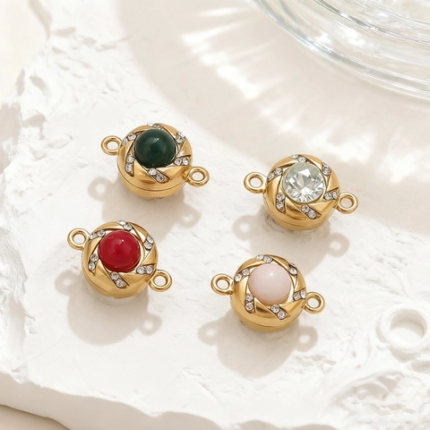 Stainless Steel Round Magnetic Clasp Rhinestone Artificial Stone Inlaid Connector Finding For DIY Bracelet Necklace Jewelry Making