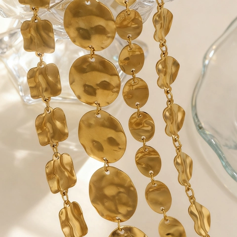 Stainless Steel DIY Jewelry Chain Irregular Shape Star Flower Heart Round Hammered Metal Bulk Chain For Necklace Bracelet Making
