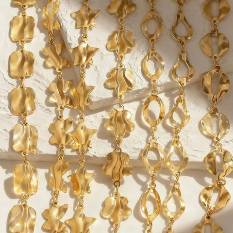 Stainless Steel DIY Jewelry Chain Irregular Shape Star Flower Heart Round Hammered Metal Bulk Chain For Necklace Bracelet Making