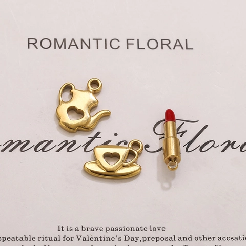 Stainless Steel Pendants Lipstick Teapot Coffee Cup Charms Enamel Drip Oil Gold Plated For DIY Jewelry Making Crafts
