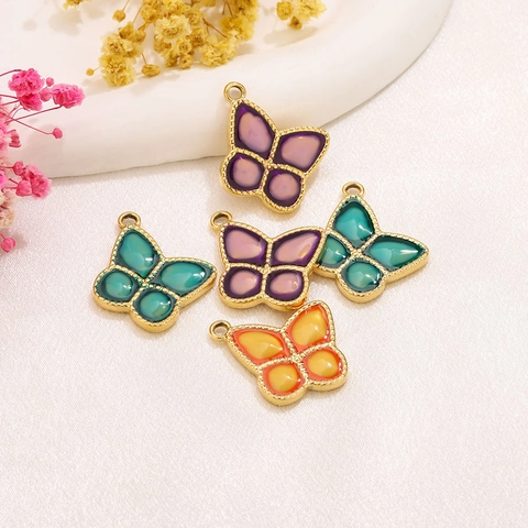 Edelstahl Schmetterling Anhänger Bunte Emaille Verlauf Charms DIY Schmuckherstellung Zubehör Vergoldete Schmetterling Anhänger