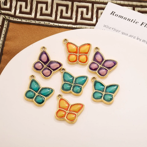Edelstahl Schmetterling Anhänger Bunte Emaille Verlauf Charms DIY Schmuckherstellung Zubehör Vergoldete Schmetterling Anhänger