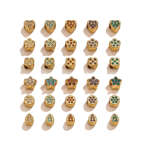 18K Gold Plated Stainless Steel Rhinestone Spacer Beads DIY Jewelry Making Clover Flower Star Heart Teardrop Loose Beads