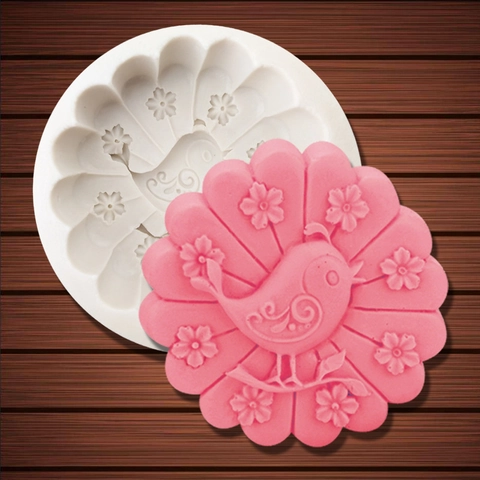 Bird And Flower Shape Silicone Mold For DIY Fondant Cake Chocolate Handmade Soap Embossed Floral Design Baking Tool