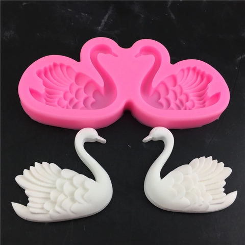 DIY Swan Pair Heart Shape Silicone Mold For Fondant Cake Chocolate Candy Craft Making Pink Flexible Baking Tools Accessory