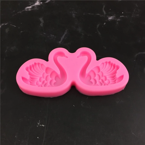 DIY Swan Pair Heart Shape Silicone Mold For Fondant Cake Chocolate Candy Craft Making Pink Flexible Baking Tools Accessory