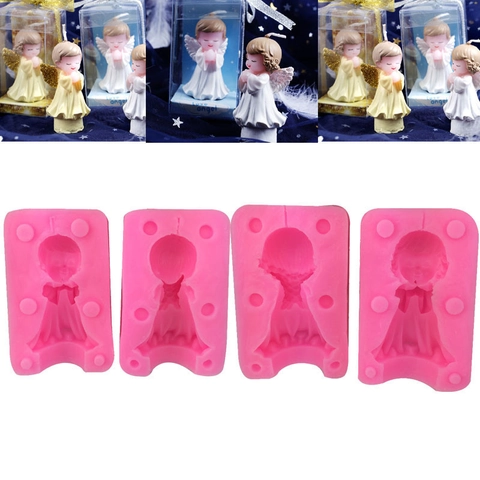 3D Engel Siliconen Mal DIY Fondant Cake Mal Voor Zeep Kaars Maken Biddende Jongen Meisje Gevleugelde Figuur Bakgereedschap