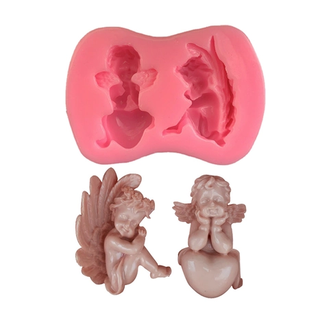 Molde de Silicona 3D Ángel Alas Corazón para Decoración de Pasteles Fondant Chocolate Jabón DIY Herramienta de Repostería Rosa