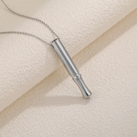 Stainless Steel Mindful Meditation Breathing Necklace Anxiety Stress Relief Whistle Cylindrical Pendant For Yoga Unisex Jewelry