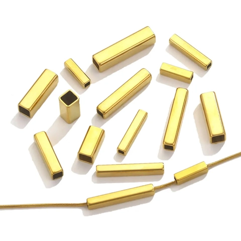 Stainless Steel Rectangular Tube Spacer Beads Gold Silver Tone Polished Minimalist Metal Tube Beads For Jewelry Making DIY Bracelets Necklaces