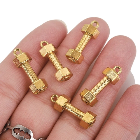 Stainless Steel Dumbbell Pendant Fitness Gym Theme Individual Trend Charm For Necklace Handcrafted DIY Jewelry Making Accessories