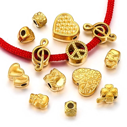 Perles en Acier Inoxydable Forme de Cœur Paix Hibou Crâne Clé de Sol Accessoires Bijoux DIY Or Argent Perles en Métal
