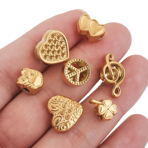 Perles en Acier Inoxydable Forme de Cœur Paix Hibou Crâne Clé de Sol Accessoires Bijoux DIY Or Argent Perles en Métal