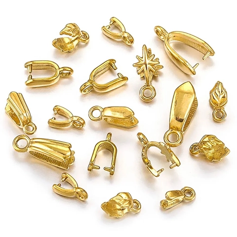 Stainless Steel Pendant Bails Pinch Clips For Necklace Making DIY Jewelry Findings Gold Silver Flower Star Leaf Style Connectors