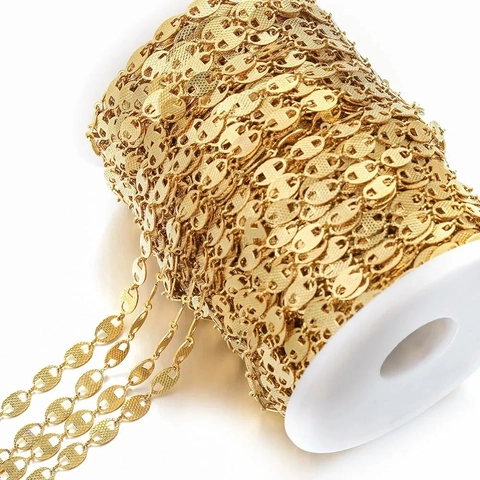 Hip Hop Stainless Steel Pig Nose Chain Mesh Textured Coffee Bean Flat Chain For DIY Jewelry Making Findings Accessories Handcrafted Supplies