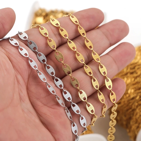 Hip Hop Stainless Steel Pig Nose Chain Mesh Textured Coffee Bean Flat Chain For DIY Jewelry Making Findings Accessories Handcrafted Supplies