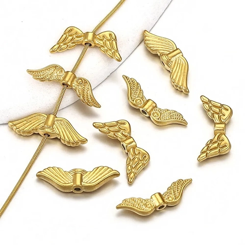 Vintage Stainless Steel Angel Wing Beads Vacuum Gold Plated Feather Spacer Beads For DIY Bracelet Necklace Jewelry Making Supplies