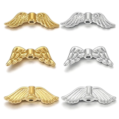 Vintage Stainless Steel Angel Wing Beads Vacuum Gold Plated Feather Spacer Beads For DIY Bracelet Necklace Jewelry Making Supplies