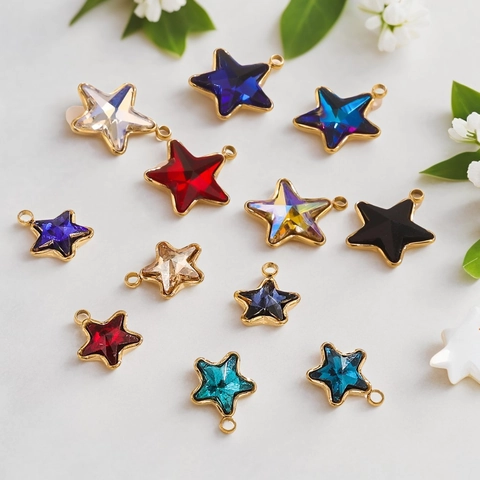 Stainless Steel Colorful Crystal Star Pendant For DIY Jewelry Making Pentagram Charm For Women Necklace Bracelet Earring Accessory