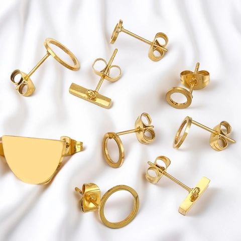 Stainless Steel Earring Findings Geometric Gold Plated Stud Earring Post Minimalist DIY Jewelry Making Parts For Women