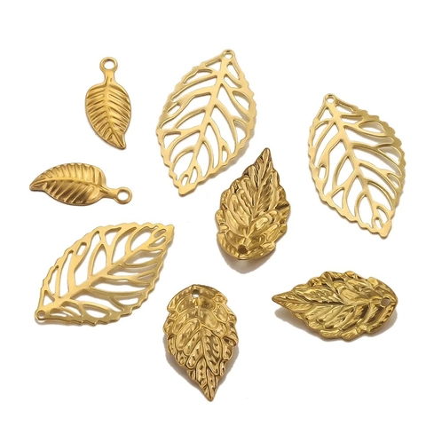 Ciondoli a Foglia in Acciaio Inossidabile Oro Argento Ciondoli Foglie d'Albero Cavi per Gioielli Fai da Te Collana Bracciale Accessori