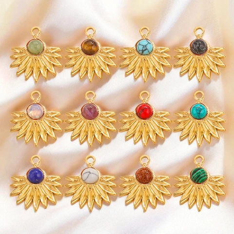 Bohemian Radiant Sunflower Natural Stone Stainless Steel Pendant Radiant Sunburst DIY Jewelry Making Accessory For Necklace Earring