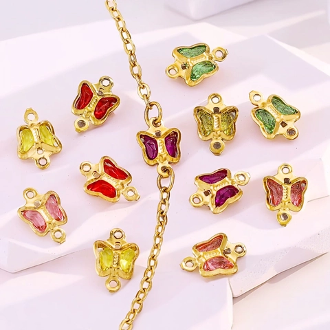 Stainless Steel Crystal Butterfly Connectors Colorful Titanium Steel Pendant Necklace DIY Jewelry Craft Finding Accessory
