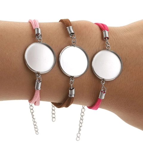 DIY Edelstahl Rund Blank Armband Tablett 20mm Wildlederband Zeit Edelstein Cabochon Basis Für Schmuckherstellung Zubehör