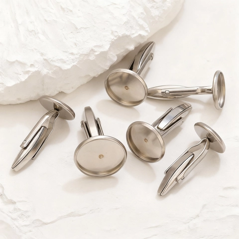 Base per Gemelli Tonda in Acciaio Inossidabile Vassoio Vuoto DIY Accessori per Gioielli Fatti a Mano per Camicia da Uomo