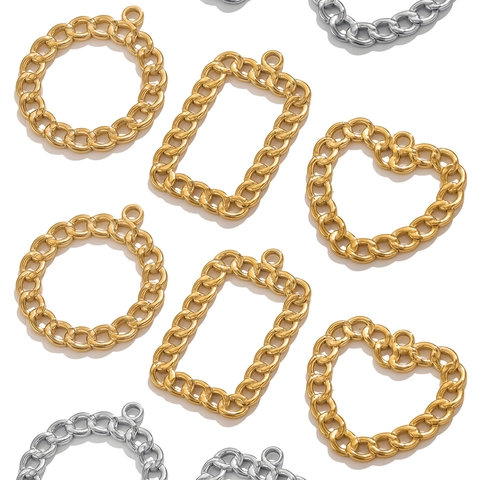 Edelstahl Gliederkette Anhänger Geometrisch Herz Rund Rechteck Charm Für DIY Schmuckherstellung Hip Hop Bastelzubehör