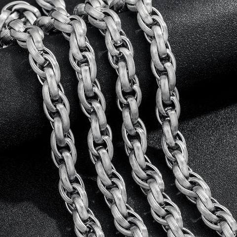 Exaggerated Stainless Steel Textured Twist Chain For DIY Jewelry Making Hip Hop Dominant Waterproof Chunky Silver Necklace Accessory