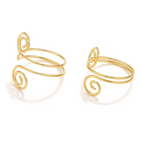 Stainless Steel Multi Layer Spiral Open Ring For Women 18K Gold Plated Wire Wrapped Adjustable Geometric Personality Finger Ring